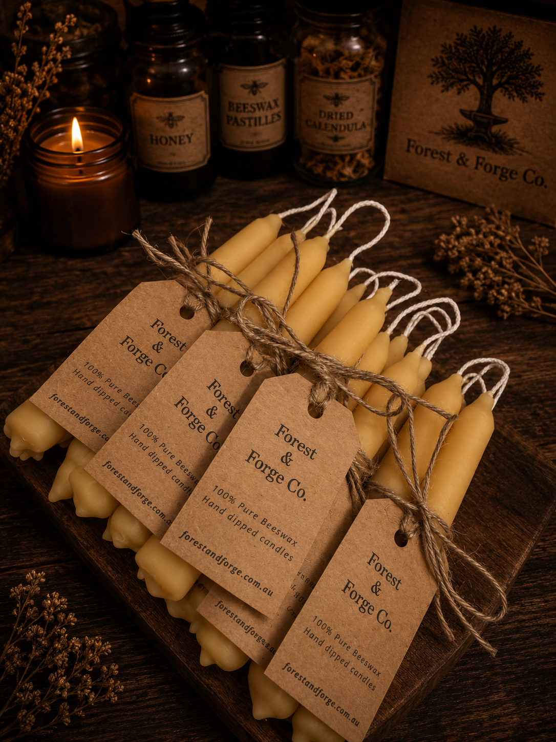 Hand-dipped beeswax taper candles